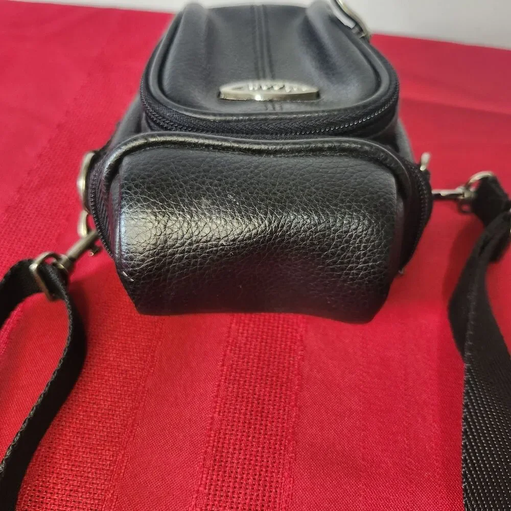 Vintage ICON Faux Leather Camera Bag Case Shoulder Strap Black